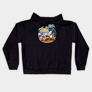 A sonic the hedgehog relaxing in a chair at the beach Kids Hoodie